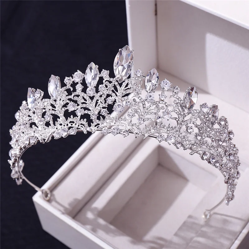 Couronne Baroque Minkissy Avec Strass - Tiare Cristal, Rouge, Pour Mariage/fête