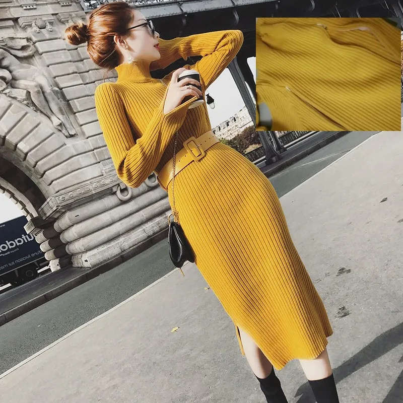 

Breastfeeding Sweater Dress Pregnancy Winter Knitted Sweaters Dresses Woman Split Pleated Dresses Belt Winter OL Dress Vestido