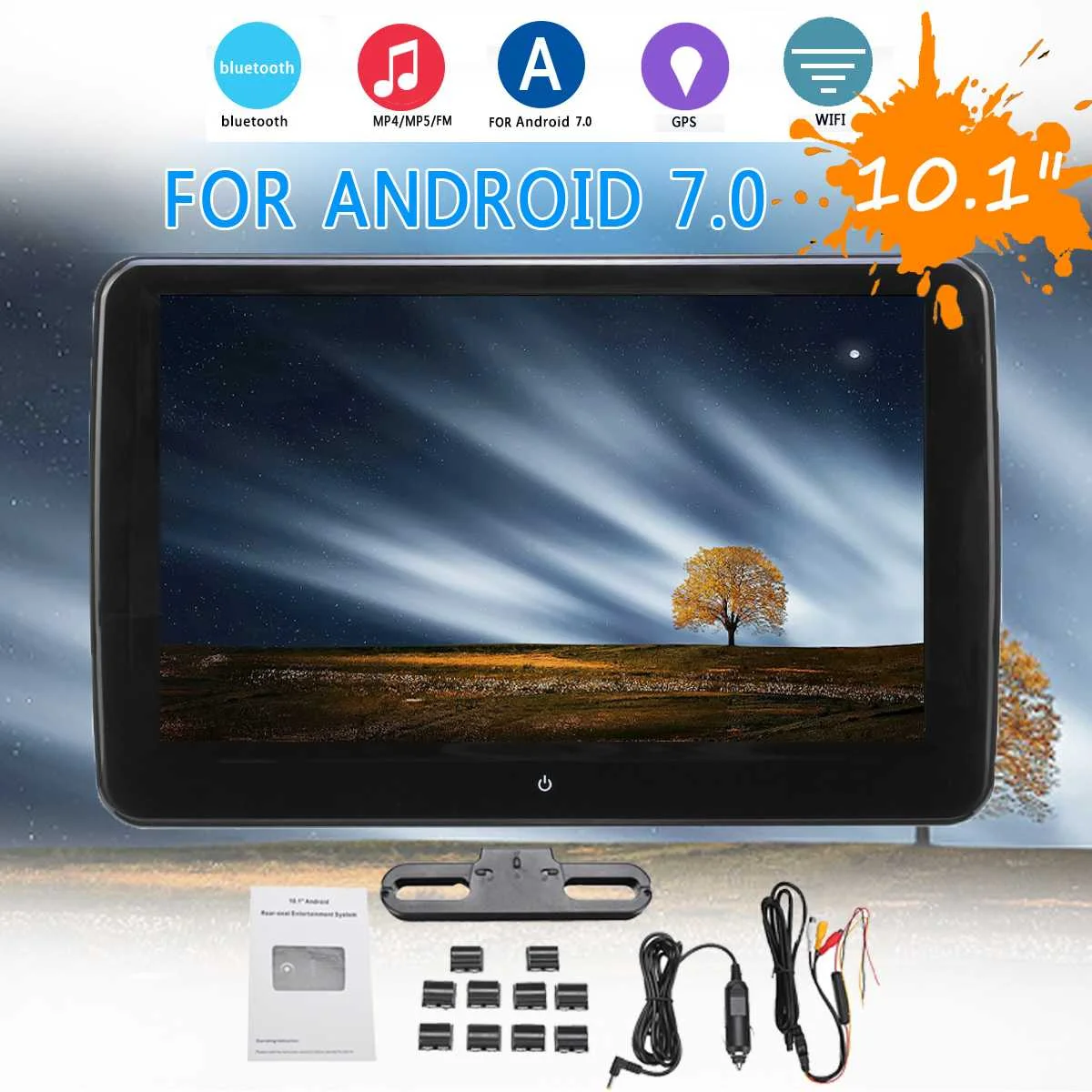 

10.1" 1024*600 For Android 7.0 Car Headrest Monitor DVD Video Player USB/SD/HDMI/FM LCD Screen Touch Button Game Remote Control