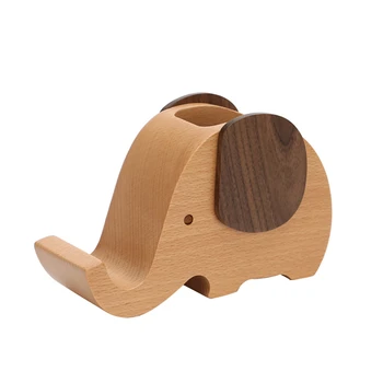 

Solid wood elephant mobile phone holder stationery pen holder multifunctional office supplies mobile phone stand desktop cartoon