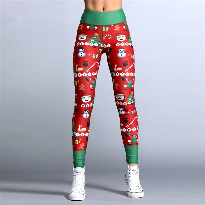

Hot Christmas Print Hip Lifting High Waist Fitness Sport Pants Leggings Ventilation Sweat Absorption Slim Pencil Pants