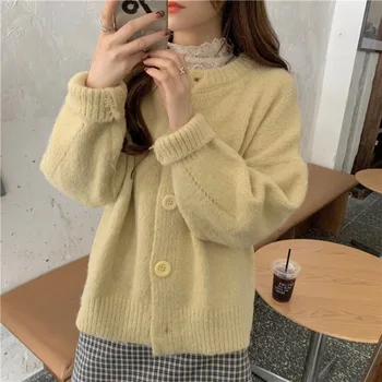 

Mohair Four Color Row Mouth Sweater Cardigan Warm And Thick Coat