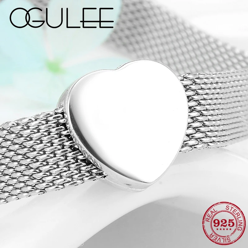 Подлинное серебро 925 пробы бусина с зажимом в форме сердца подходит для