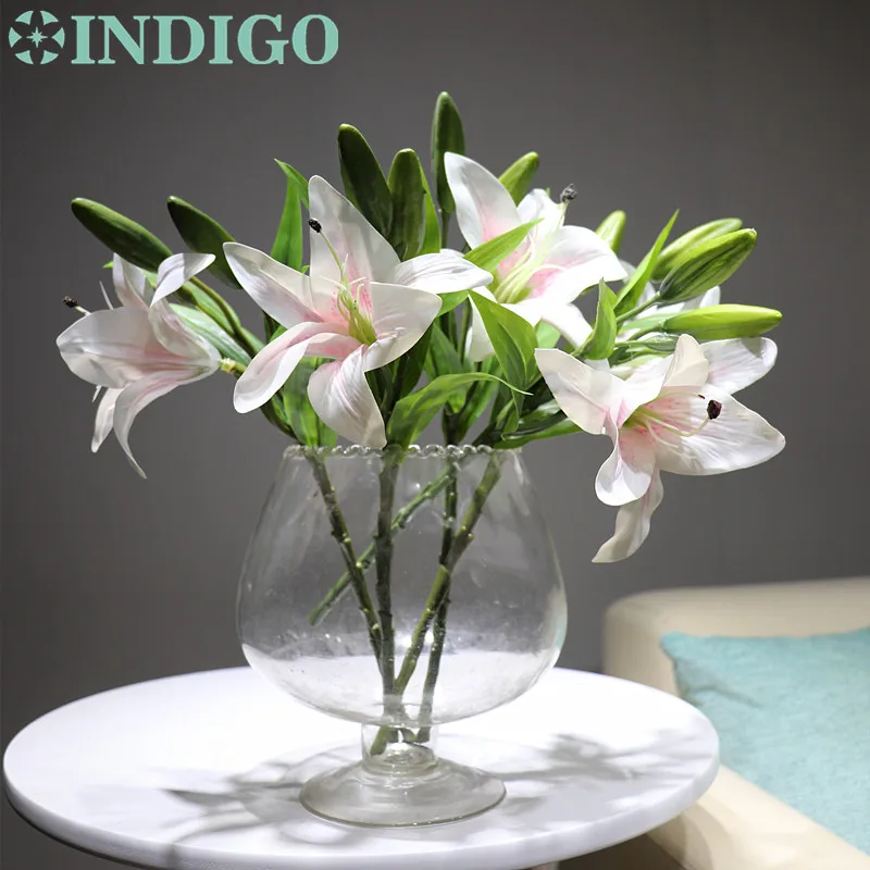 

INDIGO - 5pcs Real Touch White Lily Home Flower Artificial Flower Short Lily Wedding Flower Party High Quality Free Shipping