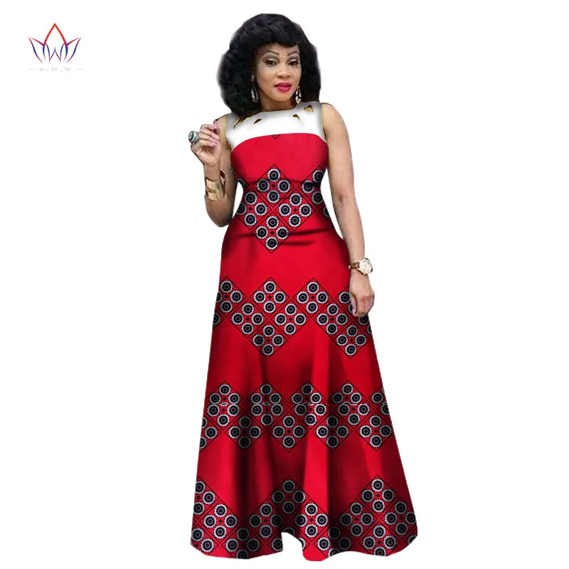 Ceny W nowym stylu letnie sukienki afrykańskie dla kobiet 2017 afrykańska odzież z nadrukiem bez rękawów seksowna sukienka Maxi Plus rozmiar BRW WY1341