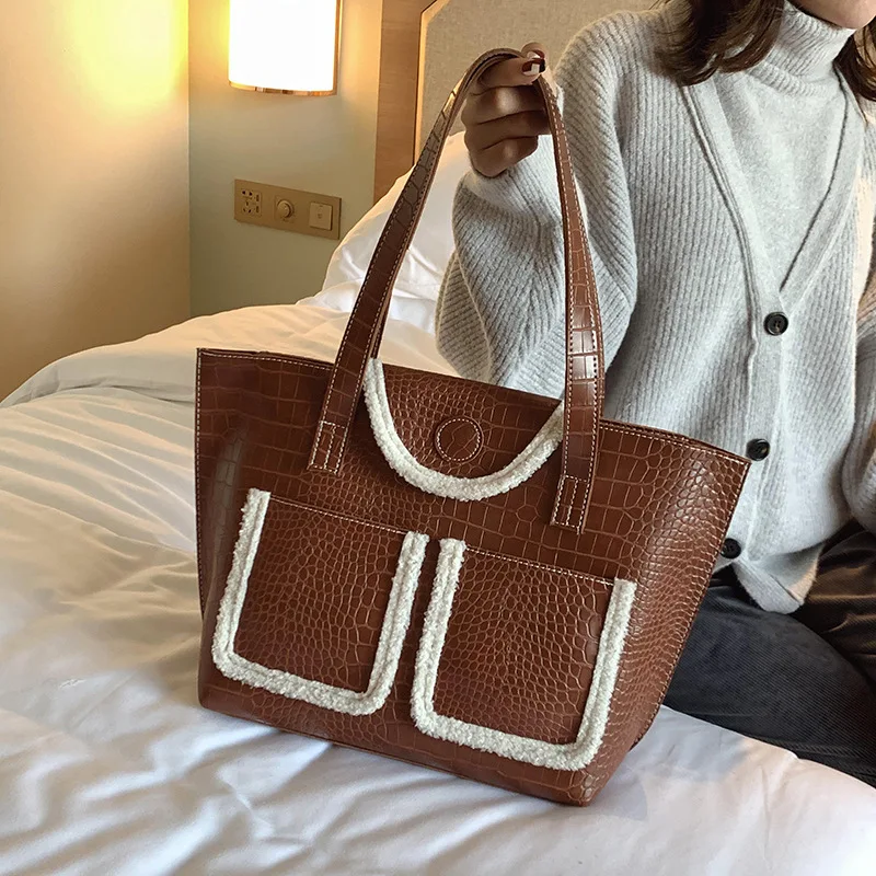 

WOMEN'S Bag Bag 2019 New Style Trend Korean-style Double Bib Crocodile Pattern Tote Bag Simple Versatile Fashion Shoulder Bag