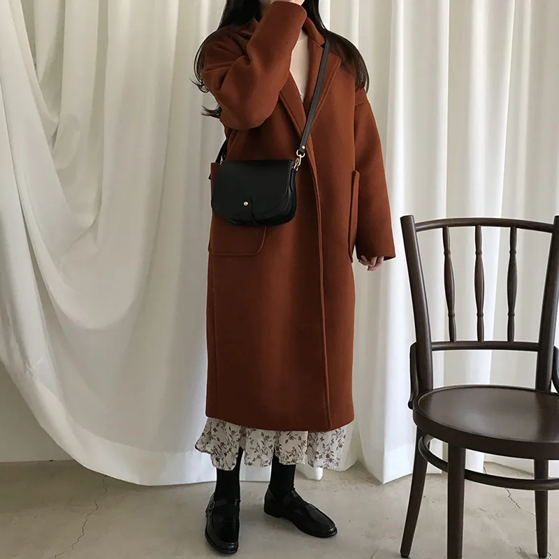 Шерстяное пальто женское зима и осень Новая мода плюс размер длинный рукав свободная верхняя одежда Корея Элегантная Повседневная Casaco Feminino