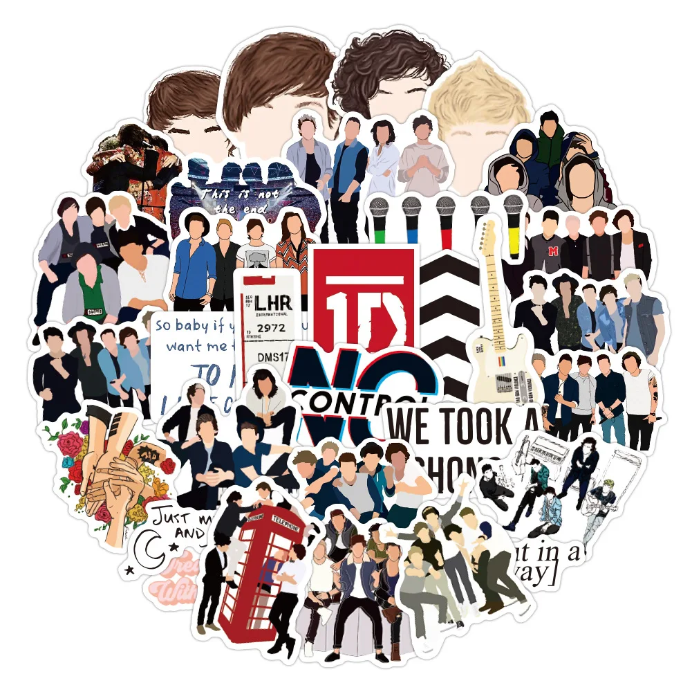 Billede af 10/50Pcs One Direction band Stickers Waterproof PVC Decals for Fans Gift DIY Laptop Luggage Phone Guitar Stickers