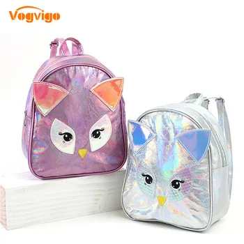 

VOGVIGO Cartoon Silver Backpacks Owl PU Laser Knapsack Children Cute Small School Bags Ladies Travel Hand Bags Women Backpack