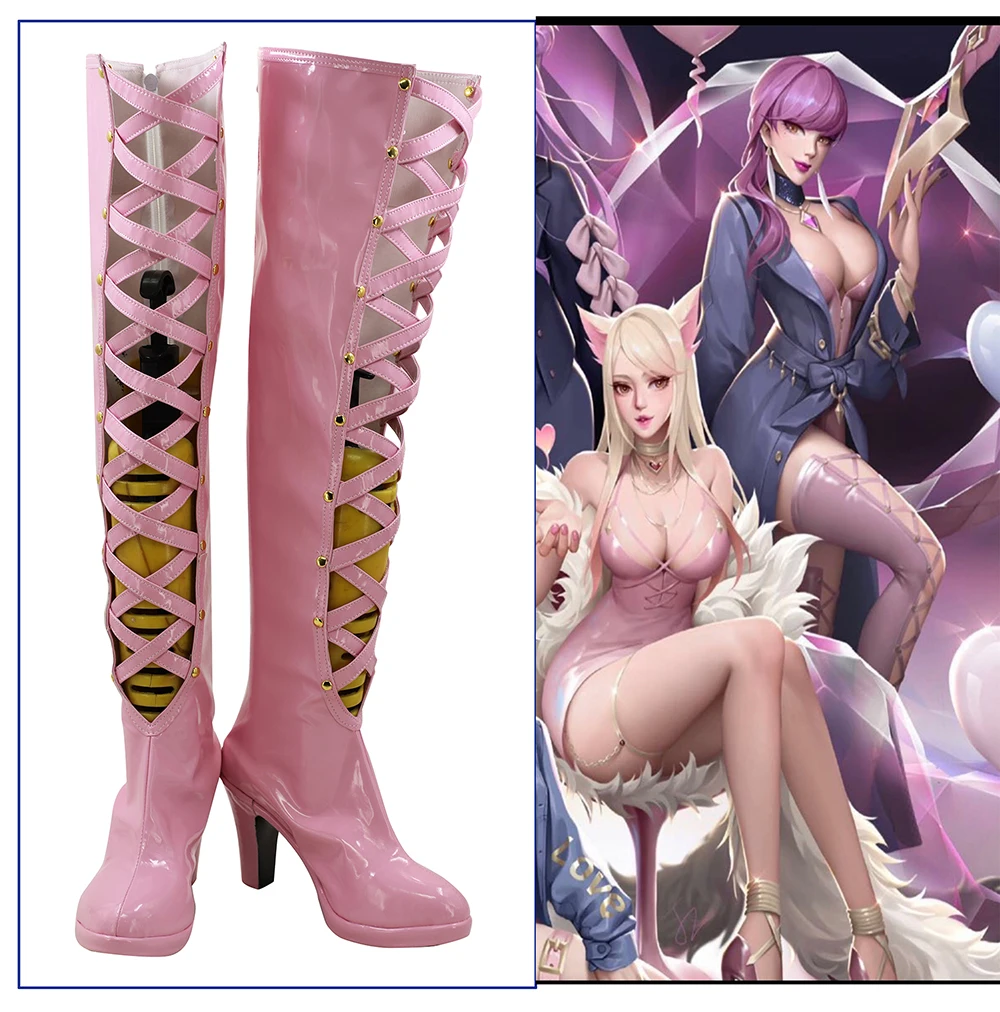 Game LOL KDA Evelynn Agony's Embrace Cosplay Pink Boots High Heels Shoes Custom Made Any Size | Тематическая одежда и