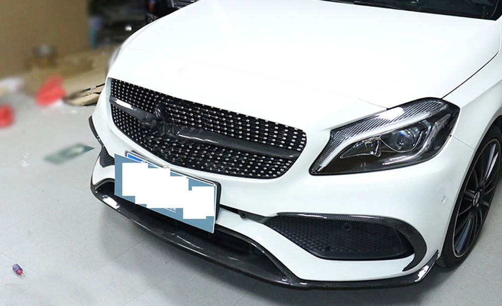 Для Benz A Class W176 A45 AMG подтяжка лица- передняя губа Боковой бампер ребра отделка углеродное волокно/Разделитель АБС Canards спойлер