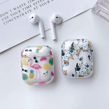 

For AirPods Pro 1 2 Strawberry Flamingo Flower Printing Earphone Case Bluetooth Headset Cute Clear Transparent Cover Case