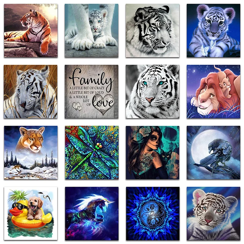 

5D Diamond painting Cartoon Tiger Lion Cross stitch dog Round Diamond mosaic Butterfly Full Square Diamond color Cat bird ART @