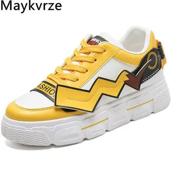 

Tide girls women shoes wild Lace-Up sneakers Fashion Comfortable Thick bottom leather flats Women's casual sports shoes