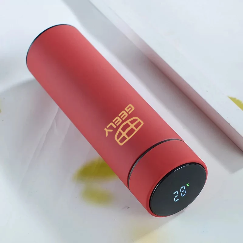 500ml Car Style Pink Smart Thermos Mug LED Temperature Display Stainless Steel Cup With Logo For Geely ck Emgrand ec7 gt gc9 gl