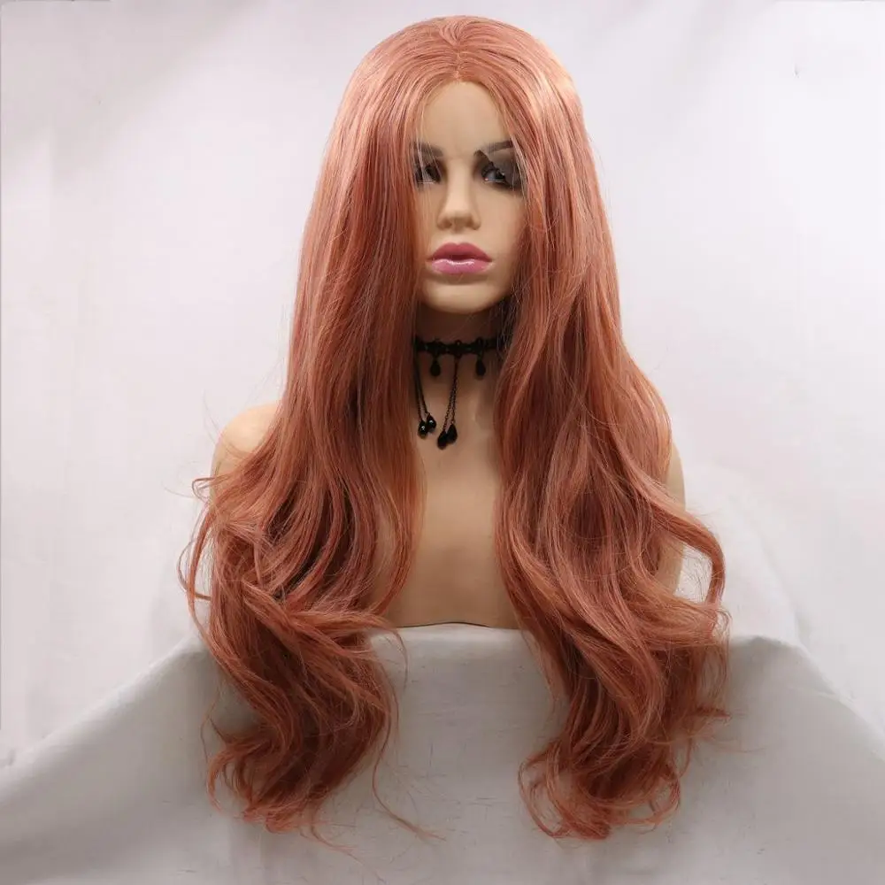 Sylvia Synthetic Red Lace Front Wig Long Body Wave Hair Middle Part Wig For Women Heat Resistant Cosplay Wig Party Natural Daily