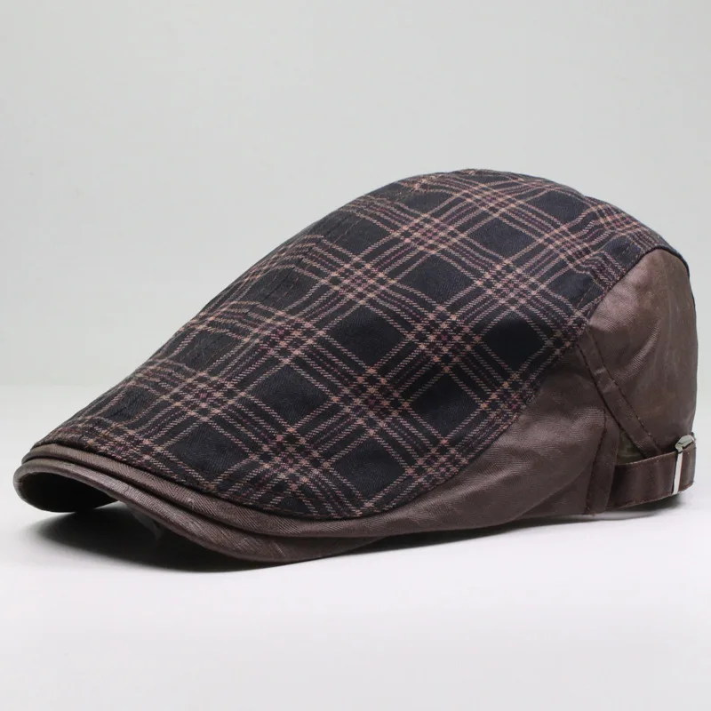 

Newsboy Hat Men Flat Ivy Cap Spring Summer Sun Golf Driving Cotton Plaid Beret Breathable Outdoor Accessory