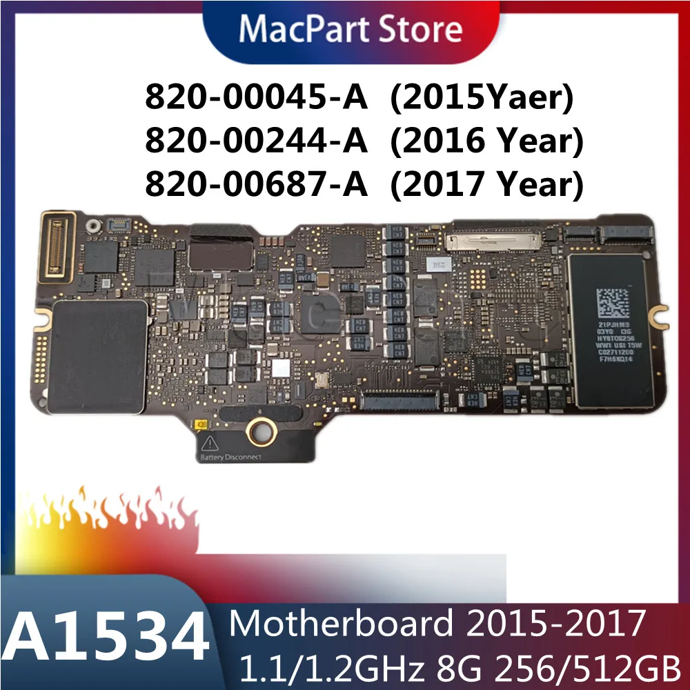 Материнская плата для Macbook Retina 12 &quotA1534 1 ГГц 2 3 256 512 ГБ 820-00045-A 820-00244-A A1534 2015 2016 2017 |