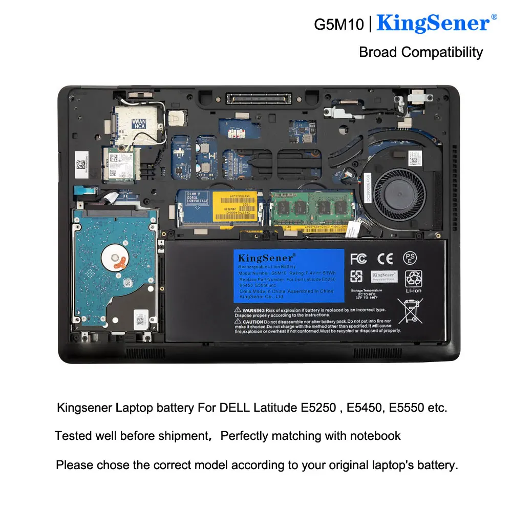 KingSener-bateria do portátil para Dell, Latitude E5250,
