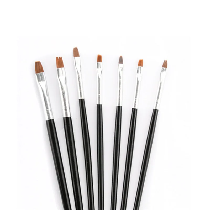 Black 7Pcs with Different Sizes DIY Nail Art Design Painting Brushes Polish Brush Set UV Gel Nail Painting Brush Kit