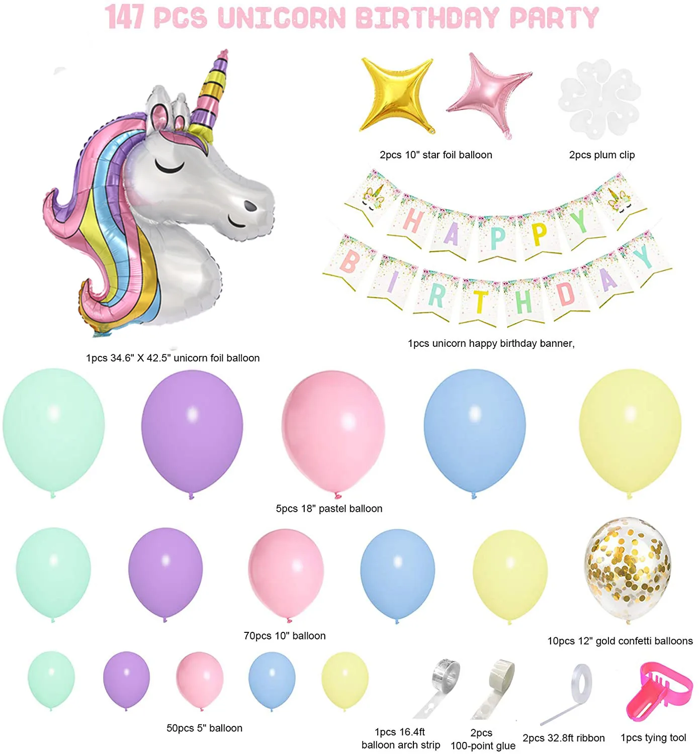Baby Shower Latex Arch FOIL Unicorn Star Ballons 1st Anniversaire photos bannières de