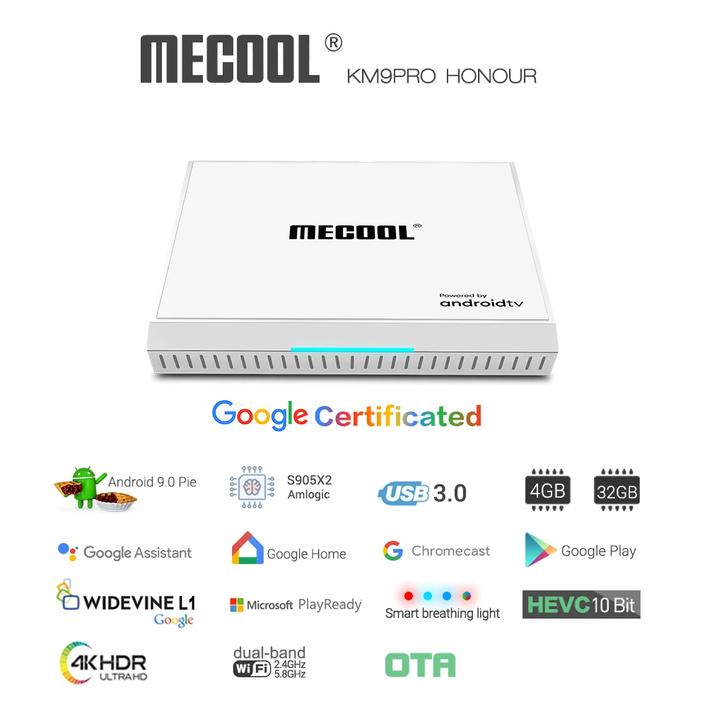 Mecool KM9 Pro Amlogic S905X2 Смарт ТВ приставка Android 9,0 4GB32GB BT4.1 ТВ приставка OTA обновление Google Сертифицированный 4K медиаплеер