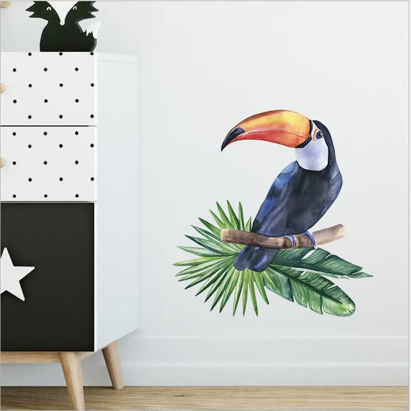 Cartoon Cute Parrot Green Planting Wall Stickers Children's Room Porch Wall Beautification Decorative Wallpaper 1Pcs