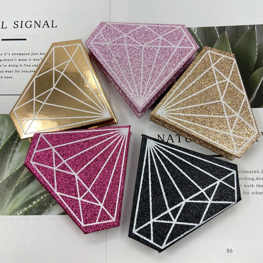 

Buzzme Wholesale 20pc Custom Packaging Diamond shape holography Case With Tray Silk Lashes Private Label Empty Logo Packing Box