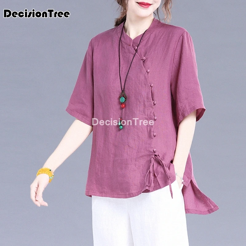 white chinese women's cotton/linen Top T-shirt blouse cheongsam 6-16 