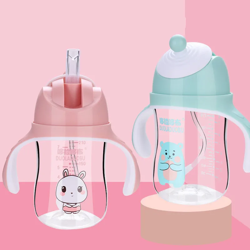 240ML Kids Baby Water Bottle  Portable Feeding Bottle With Straw Leak Proof Durable Water  Children's Wide Open Drinking Cup