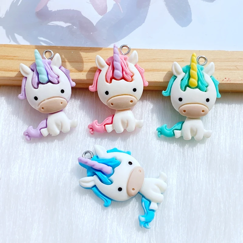 10pcs New Mini Cartoon Unicorn Resin Charms For Earring Key Chain Necklace Pendant Jewelry Findings Making