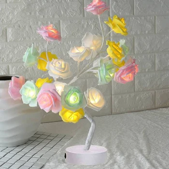 

White Pink Rose Flower Bedside Bedroom Night Light Table Lamp Home Decor Simulation Tree Christmas Wedding Party Decor