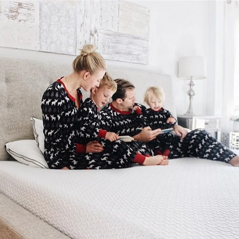 

WENYUJH 2021 New Xmas Family Kids Adult Matching Christmas Pajamas Set Striped Elk Casual Matching Outfit Nightwear Cute PJ Set