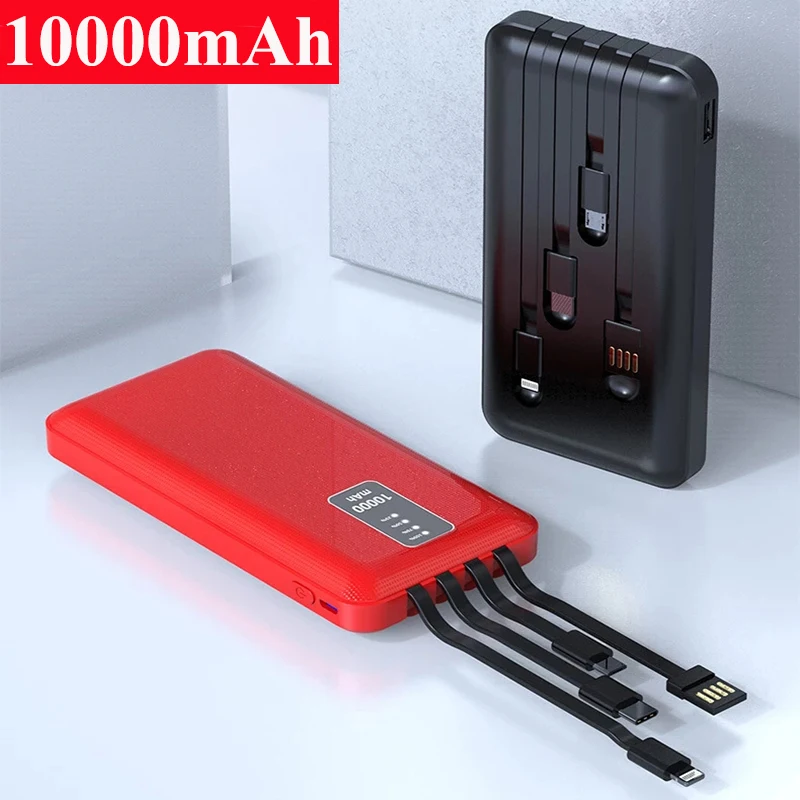 10000mAh Power Bank Portable Charger External Battery Pack Power Bank Built in Cable Powerbank for Xiaomi Mi iPhone 12 Poverbank small power bank Power Bank