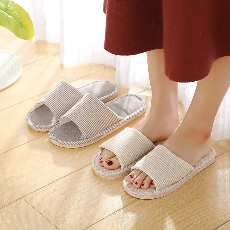 

New Style Spring And Autumn Floor Slipper Stripes Flax Soft-Sole Home Slipper Casual Anti-slip Fabric Slipper