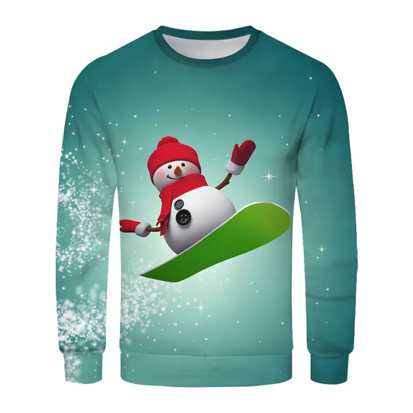 Christmas Couple's 3-D Printed Men and Women Tops Cotton Long-sleeved T Shirt Round Collar Christmas Blouse Casual Tee 4S13 (35)