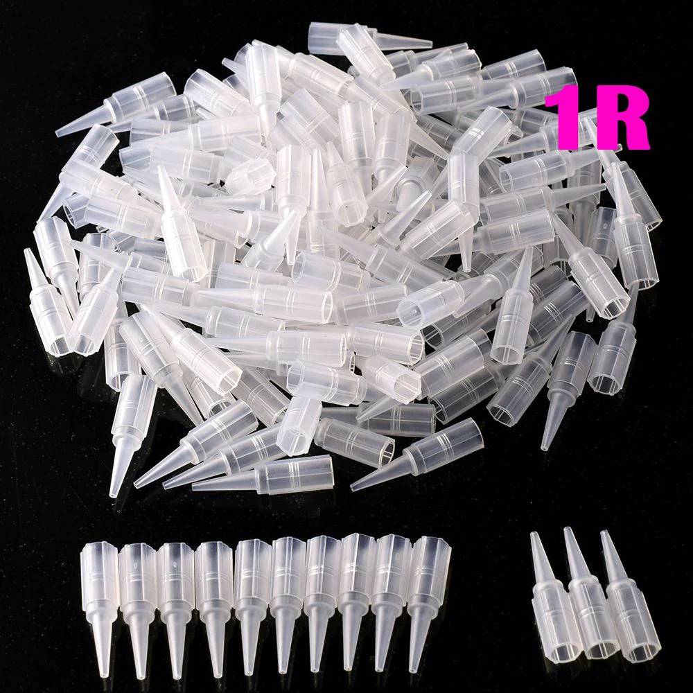 

100 Pcs Disposable Eyebrow Tattoo 1R Needle Caps Plastic Machine Permanent Makeup Tips Traditional Tattoo Accessories