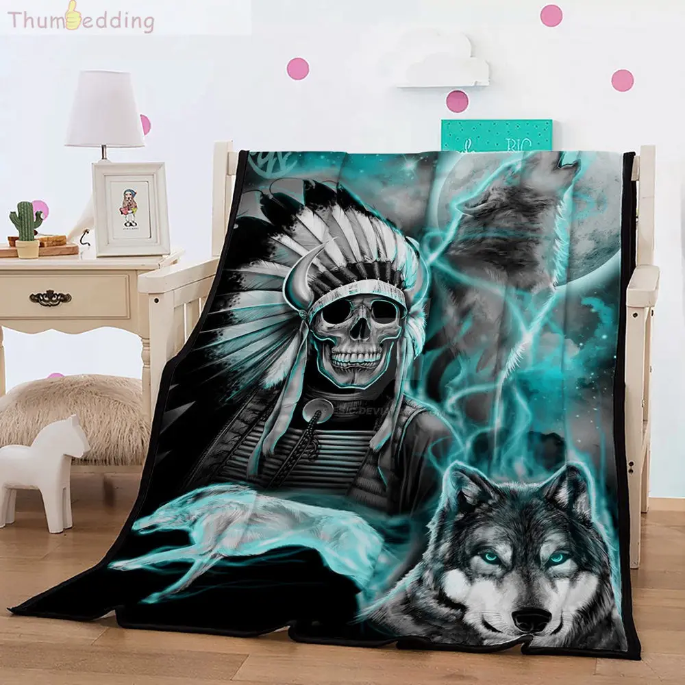 

Thumbedding Skull Animal 3D Wolf Flannel Blanket Green Eye Throw Blanket Comfortable Material Soft Touching Bedspread