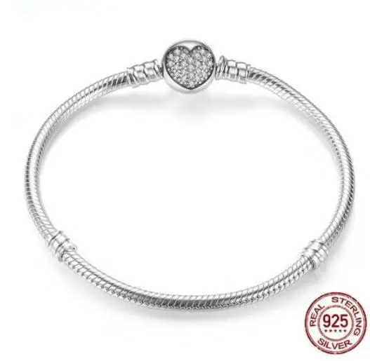 Original 925 Sterling Silver Moments Pave Heart Clasp With Crystal Bracelet Bangle Fit Bead Charm DIY Europe Jewelry - Окраска металла: 3