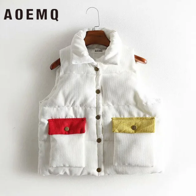 AOEMQ плотное пальто без рукавов 100% хлопок теплый зимний жилет с карманами верхняя