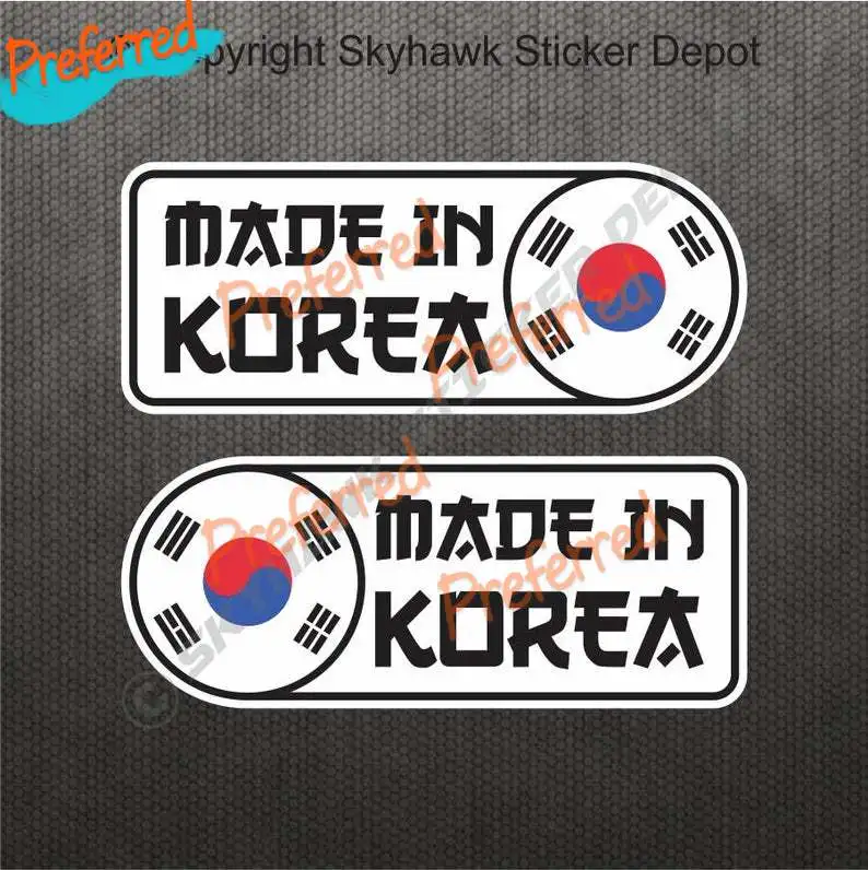 

2X Made In Korea Car Sticker Set Vinyl Decal Korean Flag Sticker Self Adhesive Car Decal for Hyundai Genesis Kia & MORE Die-Cut