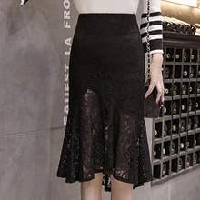Shintimes осень зима Модная элегантная женская юбка с вышивкой Асимметричная Высокая талия рыбий хвост кружевная юбка для женщин трапециевидные юбки