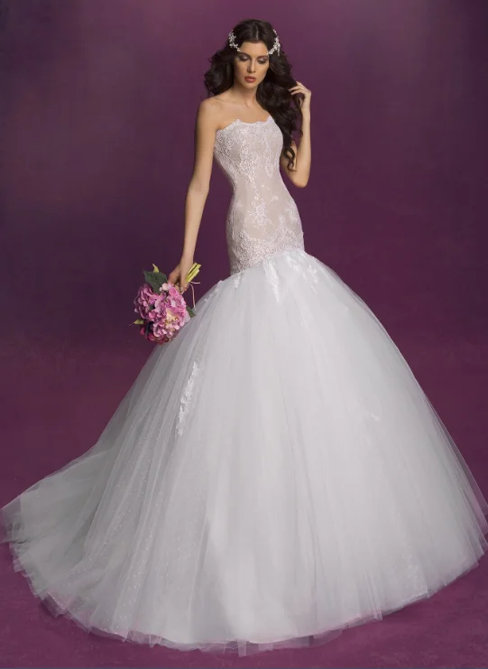 picture color Новое поступление Пышная юбка Русалка Свадебные платья Robe De Mariee Sirene без бретелек кружево Аппликация фатиновое годе платья - Цвет: picture color