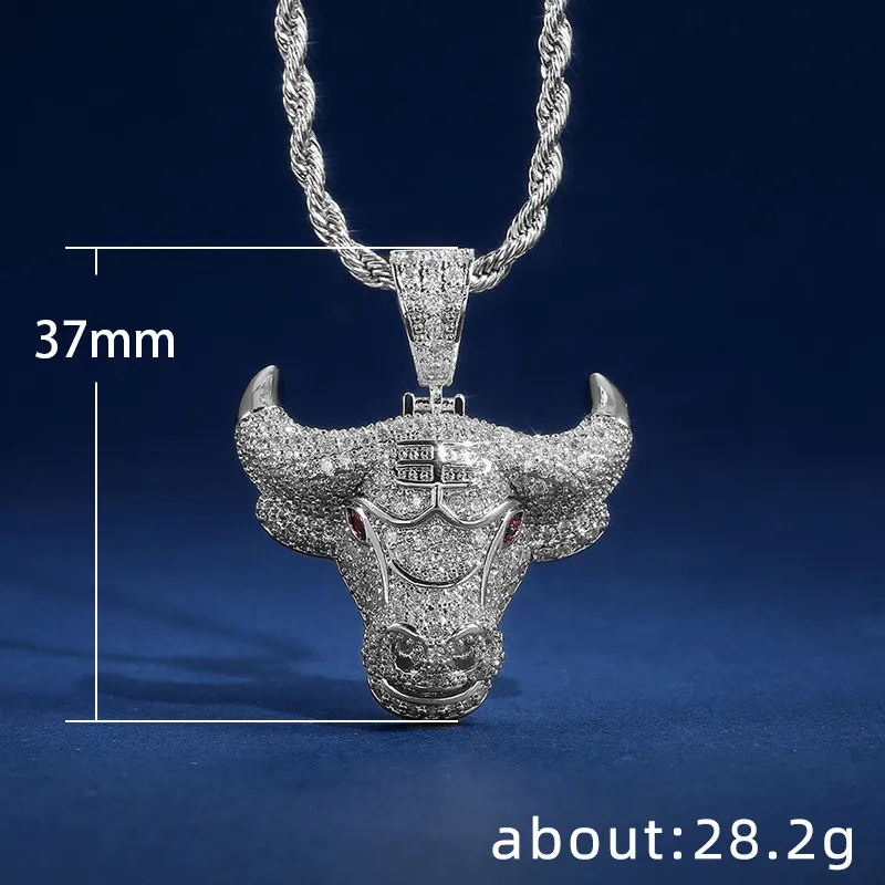 2021 Creative Bull Head Pendant Necklace for Male Fashion Hip Hop Iced Out Bling CZ Pendant Necklace Men Gift Jewelry