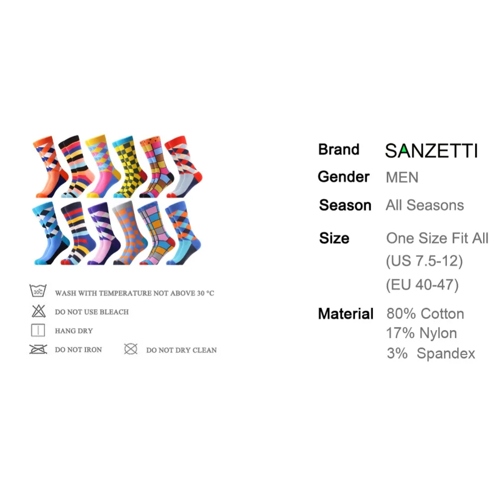 SANZETTI/12 пар в партии, мужские повседневные носки из чесаного хлопка с надписью Happy Crew Harajuku, носки для катания на коньках, новые подарки