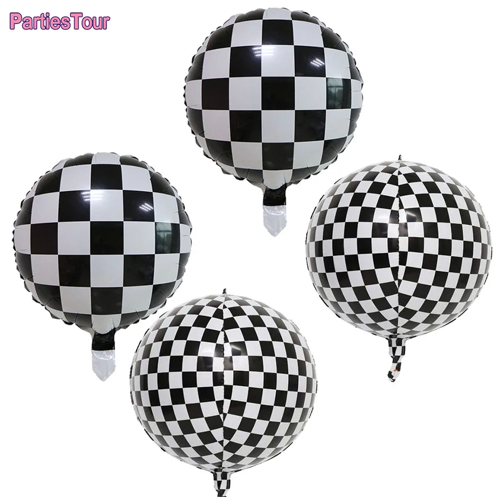 Ballon en damier noir et blanc en aluminium, fourniture de décoration pour  fête sur le thème de la course, 18 pouces, 1 à 5 pièces - AliExpress