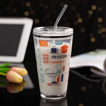 460 мл, 2 шт, мультяшная кофейная чашка, милая портативная стеклянная чашка, стакан для чая, пива, стакан для питья, es чашка и кружки для друзей, подарок