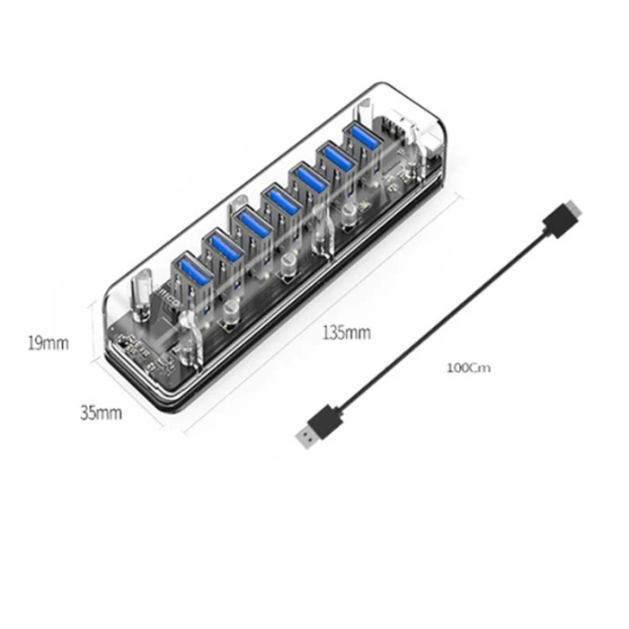 7-портовый прозрачный Настольный концентратор USB3.0 жесткий диск для ноутбука преобразователя One Drag Four расширитель FKU66