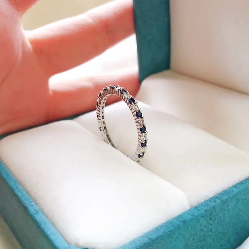 Wong Rain 925 Sterling Silver Lab Sapphire High Carbon Diamonds Gemstone Wedding Band Engagement Romantic Rings Fine Jewelry 3