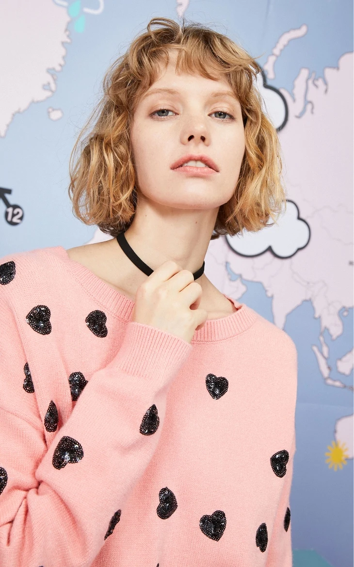 Vero Moda женский Peach Heart Paillette Drop-shoulder вязаный свитер | 319313562